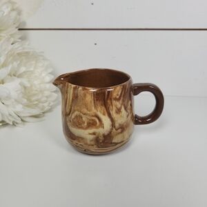 Vintage Te Rona Glazed Milk Jug Creamer, Creamy Chocolate Brown Swirl - Retro